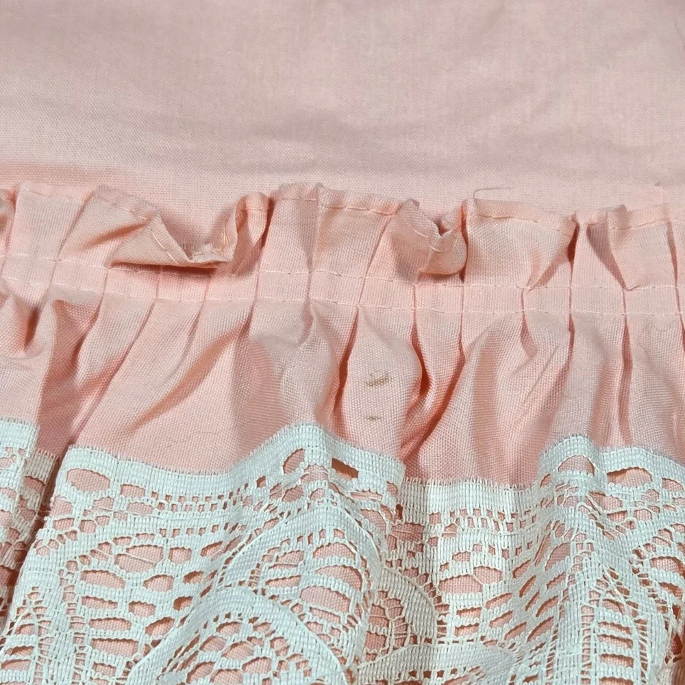 Vintage Peach Lace Ruffle Cafe Curtain Panel 40x29 Shabby Chic Cottagecore Tier
